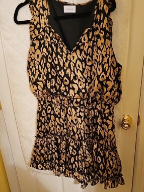 Adrienne Black and Tan Leopard Print Sleeveless Camisole